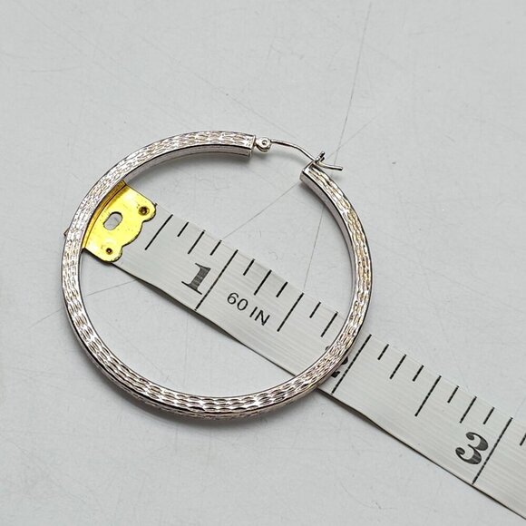 Sterling Silver Textured Hoop Earrings 2" Diameter - Picture 5 of 5
